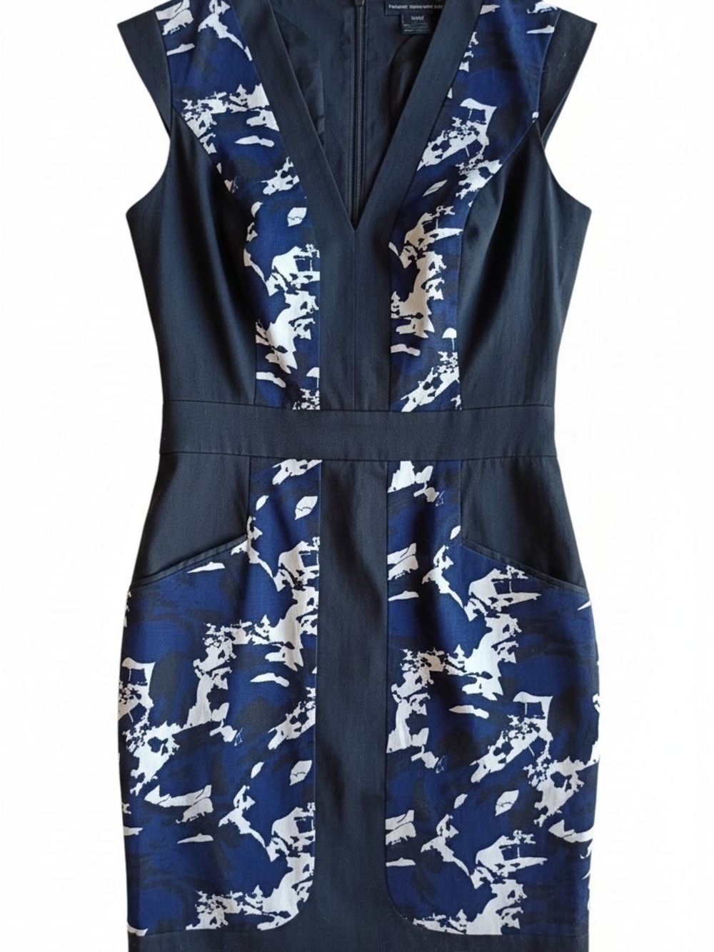 French Connection Navy and White Printed Sheath Dress SZ 6